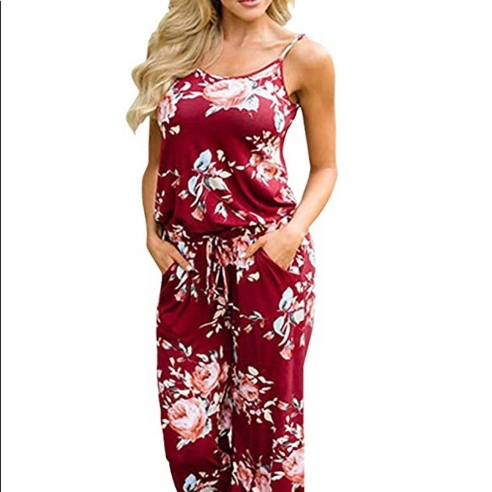 Women’s Red Comfy Fashion Floral Jumpsuit Romper